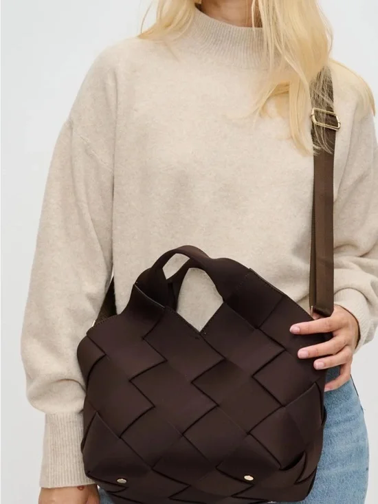 Sol and Selene Resilience Woven Neoprene Tote Bag in Deep Brown - Picture 4 of 12